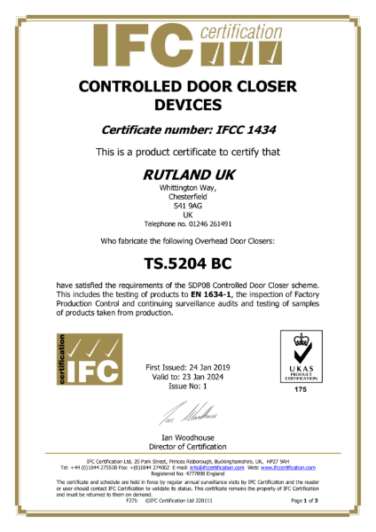 TS.5204 - BS EN 1634-1 Fire Test- IFC Certificate