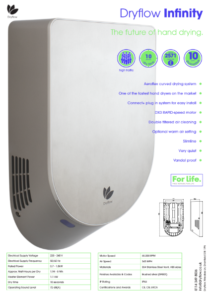 Hand Dryer Spec Sheet - Dryflow Infinity Hand Dryer