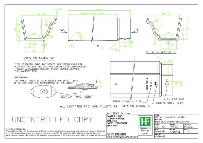 H16 150x100mm Gutter Drawing