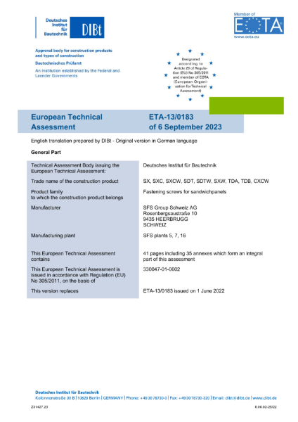 European Technical Approval: ETA -13/0183