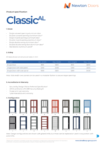 ClassicAL Communal Entrance Door Product Specification