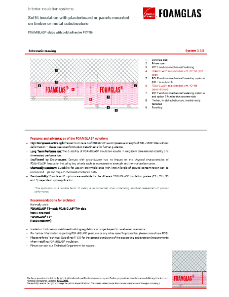 TDS_3.3.5_Soffit - FOAMGLAS Insulation with Plasterboard or Panels mounted on Timber or Metal Frame