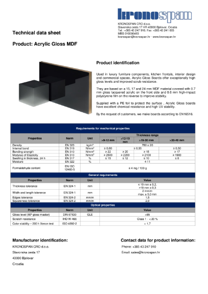 Acrylic Gloss Technical Datasheet