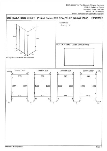 Installation Sheet - Deauville 1400mm x 1000mm