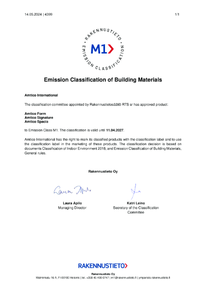 Form, Signature and Spacia LVT M1 Certificate