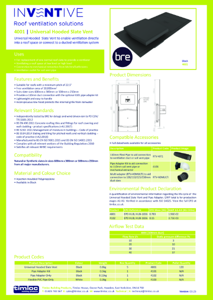 Universal Hooded Slate Vent Datasheet