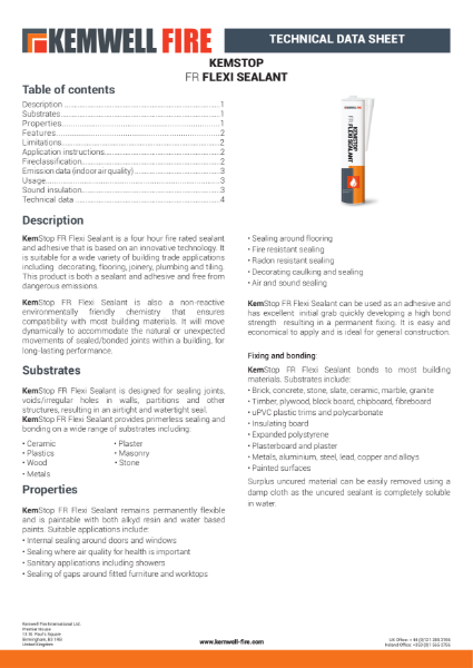 KemStop Fire Rated Flexi Sealant Technical Data Sheet