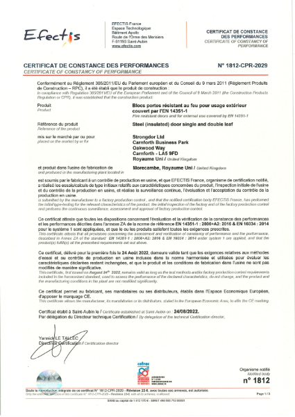 Strongdor Efectis 1812-CPR-2029 Fire Certificate