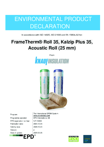 Knauf Insulation FrameTherm® Roll 35, Kalzip Plus 35, Acoustic Roll (25 mm) EPD - EN -UK&I
