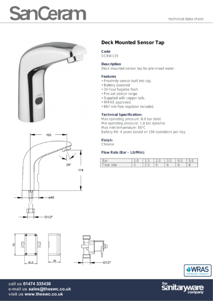 Deck Mounted Sensor Tap - SCBW119