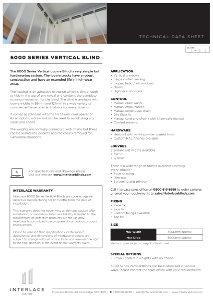6000 Series Vertical Blind - Literature
