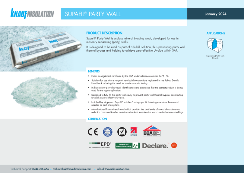Knauf Insulation Supafil® Party Wall - Product Datasheet