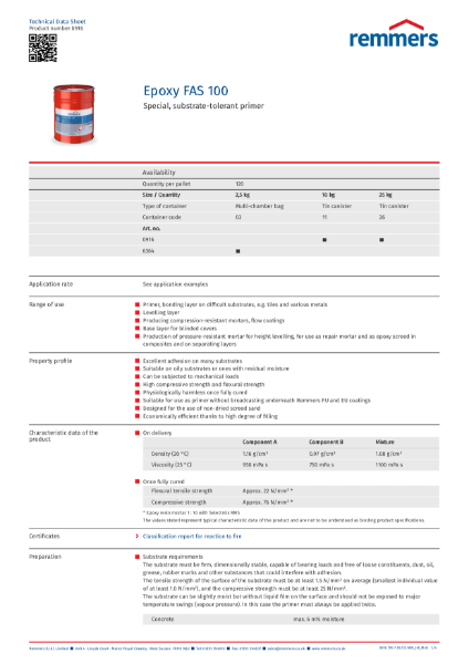 Technical Data Sheet - Epoxy FAS 100