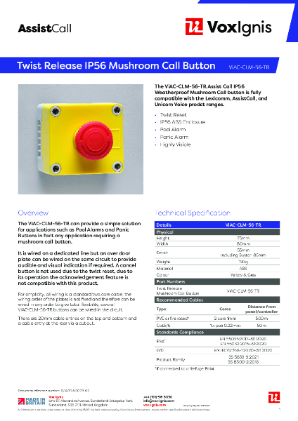 Twist Release IP56 Mushroom Call Button