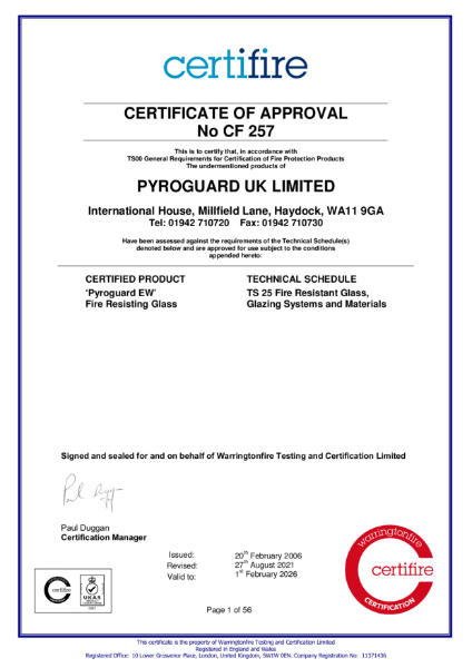 Certifire Certificate of Approval CF257 - Pyroguard EW