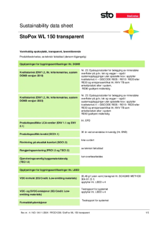 Datablad om Bærekraft - StoPox WL 150 Transparent