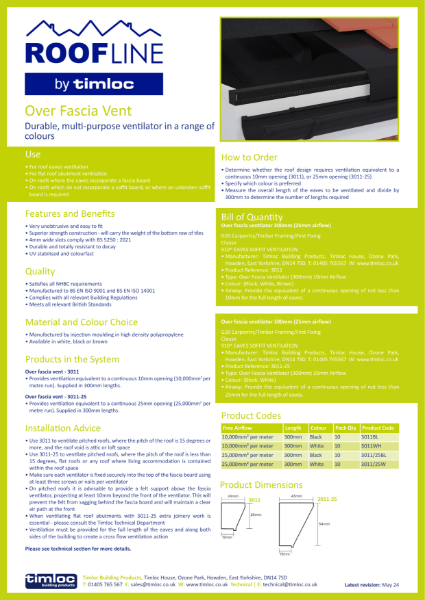 Timloc Building Products Over Fascia Vent Datasheet