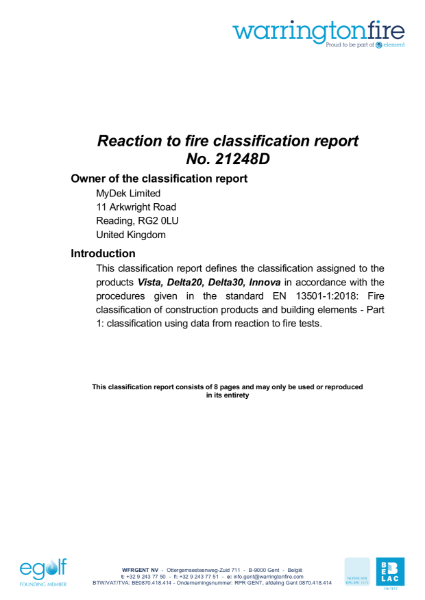 EN13501-1 MyDek Aluminium Decking Fire Test Certificate