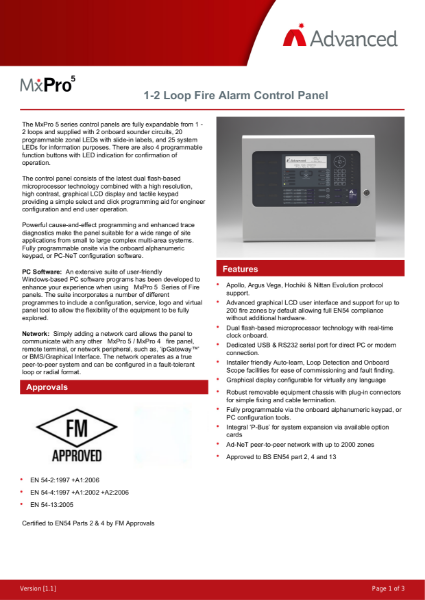 Datasheet - MxPro 5 Fire Alarm Control Panel 1-2 Loops