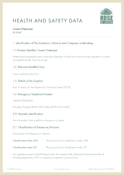 Casein Distemper - Health and Safety