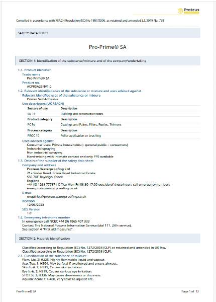 Safety Data Sheet - Pro-Prime® SA