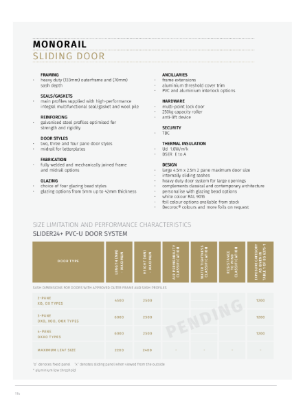 14. Specification Guide - Monorail Heavy Duty In-Line Sliding Patio Door