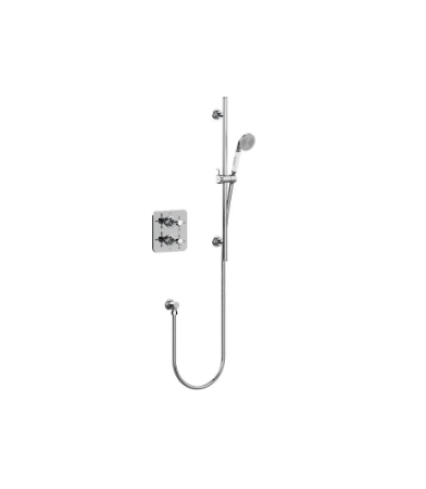 Guild Collection - Guild Square Termostatisk Enkeltuttak Skjult Dusjventil med Fast Dusjarm og Hode Krom