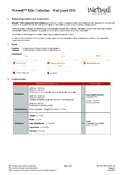 Elite Shower Panels - Technical Data Sheet