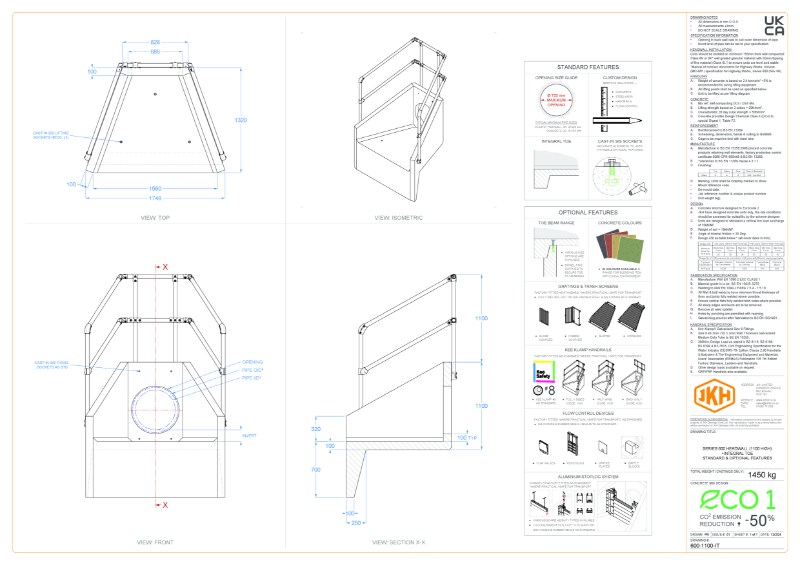 SERIES 600 HEADWALL (INTEGRAL TOE, 1100mm HIGH)