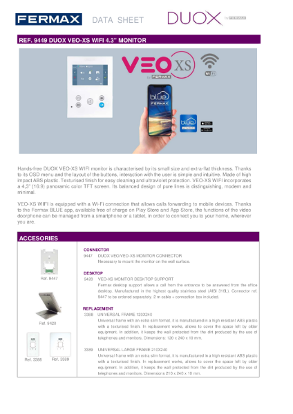 Veo XS Handsfree - Duox 2 Wire - 4.3'' Video monitor