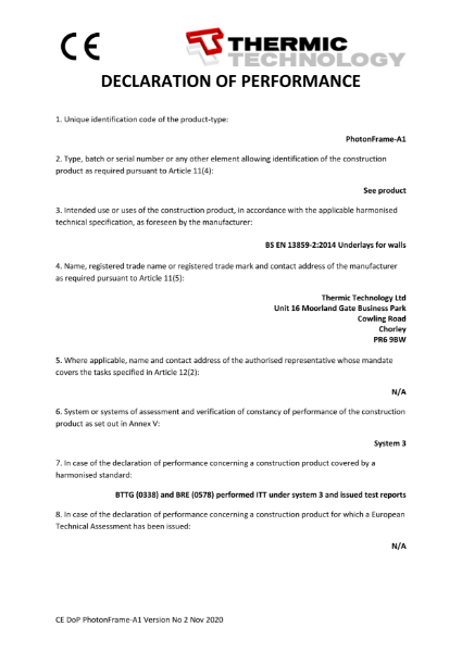 PhotonFrame-A1 (non-combustible) CE DoP