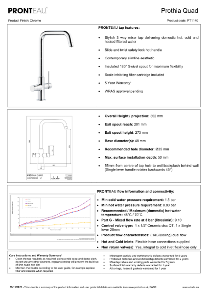 PT1140 Prothia Quad Spout (Chrome), 3 IN 1 Steaming Hot Water Tap