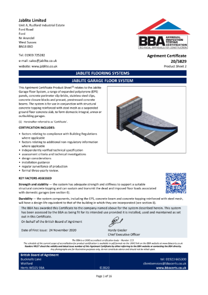 BBA Certificate - Garage Floor Systems