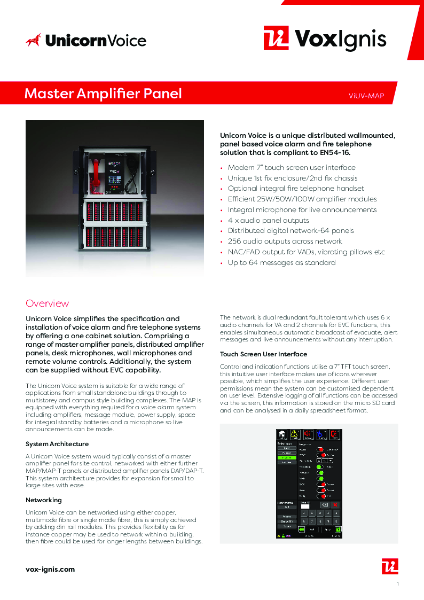 ViUV-MAP Master Amplifier Panel Datasheet