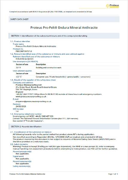 Safety Data Sheet - Proteus Pro-Felt® Endura Capsheet