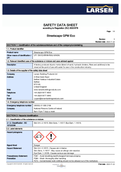 MSDS - GPM Eco Gun Pointable Mortar