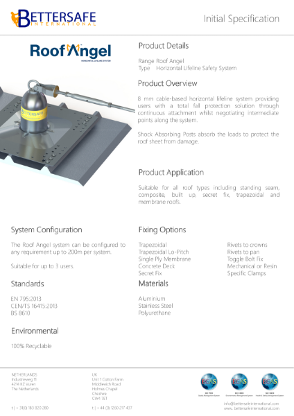 Roof Angel Initial Specification