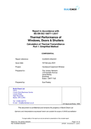 U20220-22to24-2 Approved Body u-value full report hardwood casement