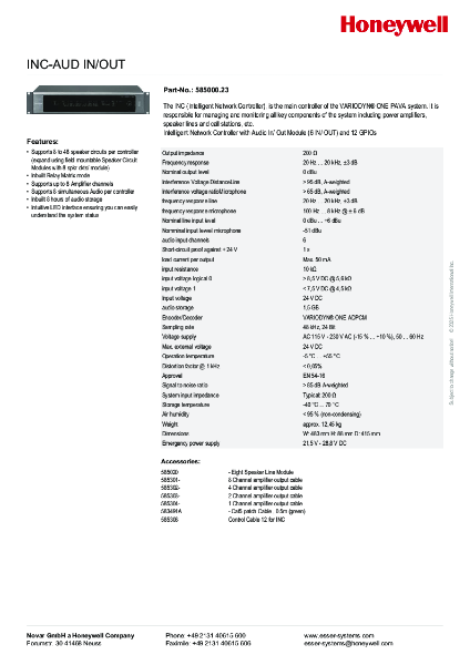 Product Sheet -  Controller INC-DANTE - 585000.23