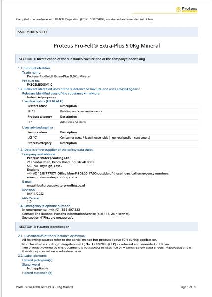 Safety Data Sheet - Proteus Pro-Felt® Extra Plus Capsheet