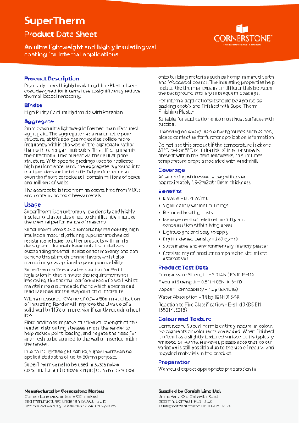 Cornerstone SuperTherm Plaster Datasheet