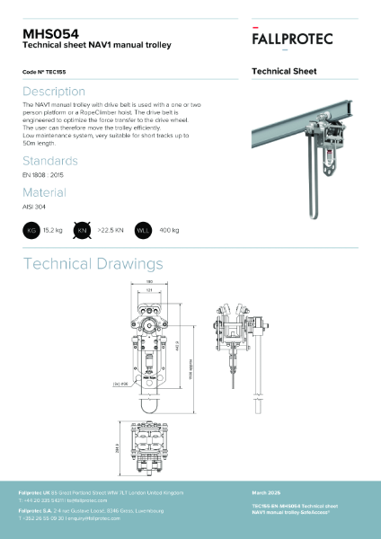 NAV1 Manual Trolley with Drive Belt for RopeClimber (MHS054)