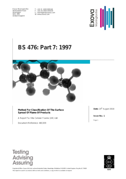 Method of Classification Of The Surface Spread Of Flame Of Products BS476: Part 7: 1997