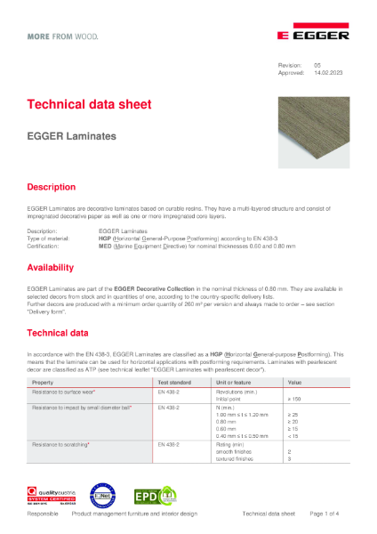 Technical Datasheet - Laminate and Door Size Laminate