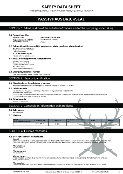 Passivhaus Brickseal - Safety Data Sheet