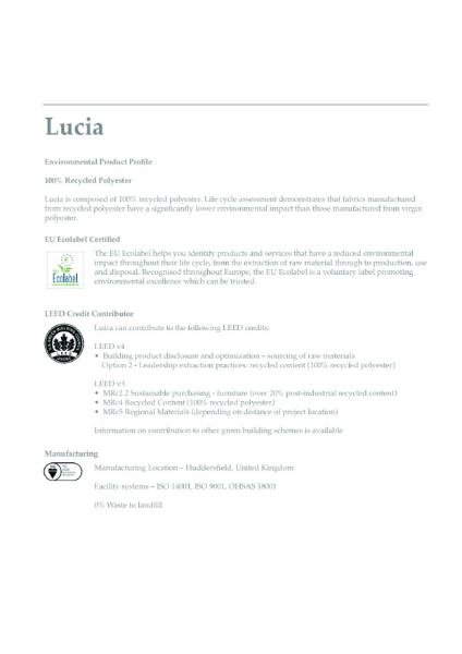 Lucia Fabric: Environmental Profile