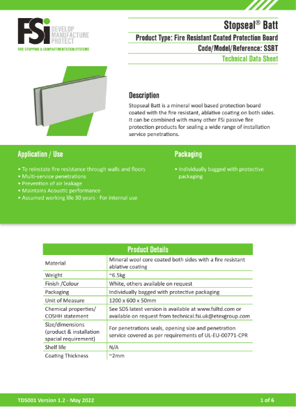 TDS001 - V1.2 - Stopseal Batt - May 2022