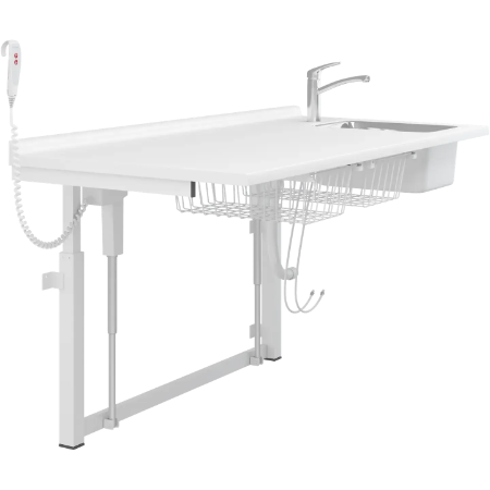 Stellebord - Puslebord, 800 x 1800 mm, elektrisk højderegulérbart, med sanitet og standardarmatur