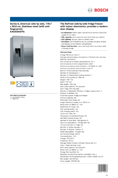 Series 6, American side by side, 178.7
x 90.8 cm, Stainless steel (with antifingerprint)
KAG93AIEPG