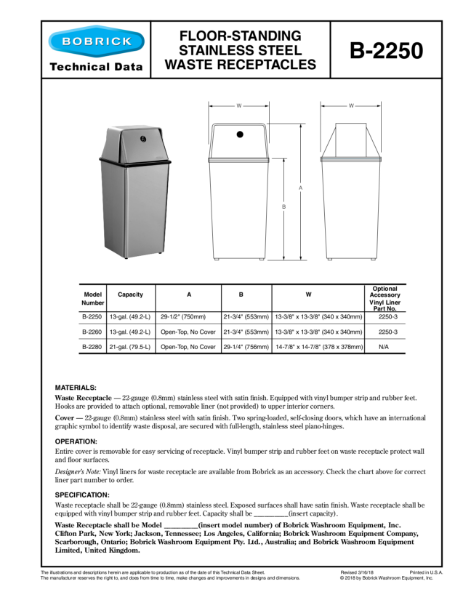 Floor-Standing Stainless Steel Waste Receptacles